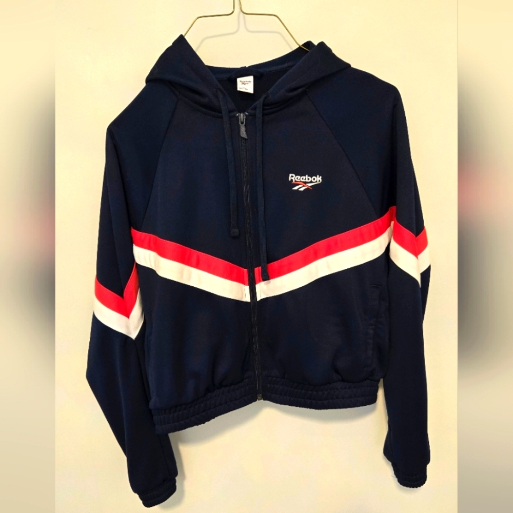 Reebok Blue and Red Chevron Full Zip Hoodie M